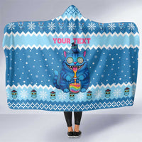 Personalized Trippy Catmas Hooded Blanket Cute Blue Derpy Cat and Owl Companion - Wonder Print Shop