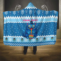 Personalized Trippy Catmas Hooded Blanket Cute Blue Derpy Cat and Owl Companion - Wonder Print Shop