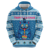 Personalized Trippy Catmas Hoodie Cute Blue Derpy Cat and Owl Companion - Wonder Print Shop