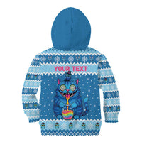 Personalized Trippy Catmas Kid Hoodie Cute Blue Derpy Cat and Owl Companion - Wonder Print Shop