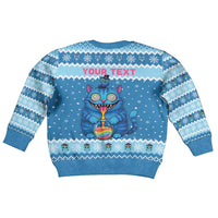 Personalized Trippy Catmas Kid Ugly Christmas Sweater Cute Blue Derpy Cat and Owl Companion - Wonder Print Shop