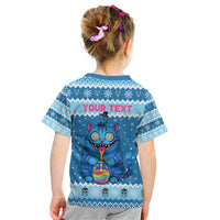 Personalized Trippy Catmas Kid T Shirt Cute Blue Derpy Cat and Owl Companion - Wonder Print Shop