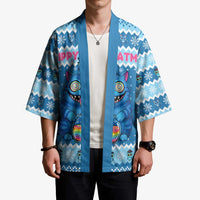 Personalized Trippy Catmas Kimono Cute Blue Derpy Cat and Owl Companion - Wonder Print Shop