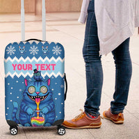 Personalized Trippy Catmas Luggage Cover Cute Blue Derpy Cat and Owl Companion - Wonder Print Shop