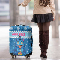 Personalized Trippy Catmas Luggage Cover Cute Blue Derpy Cat and Owl Companion - Wonder Print Shop