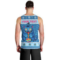 Personalized Trippy Catmas Men Tank Top Cute Blue Derpy Cat and Owl Companion - Wonder Print Shop