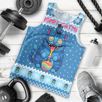 Personalized Trippy Catmas Men Tank Top Cute Blue Derpy Cat and Owl Companion - Wonder Print Shop