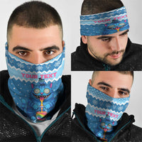 Personalized Trippy Catmas Neck Gaiter Cute Blue Derpy Cat and Owl Companion - Wonder Print Shop