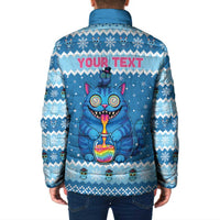 Personalized Trippy Catmas Padded Jacket Cute Blue Derpy Cat and Owl Companion - Wonder Print Shop