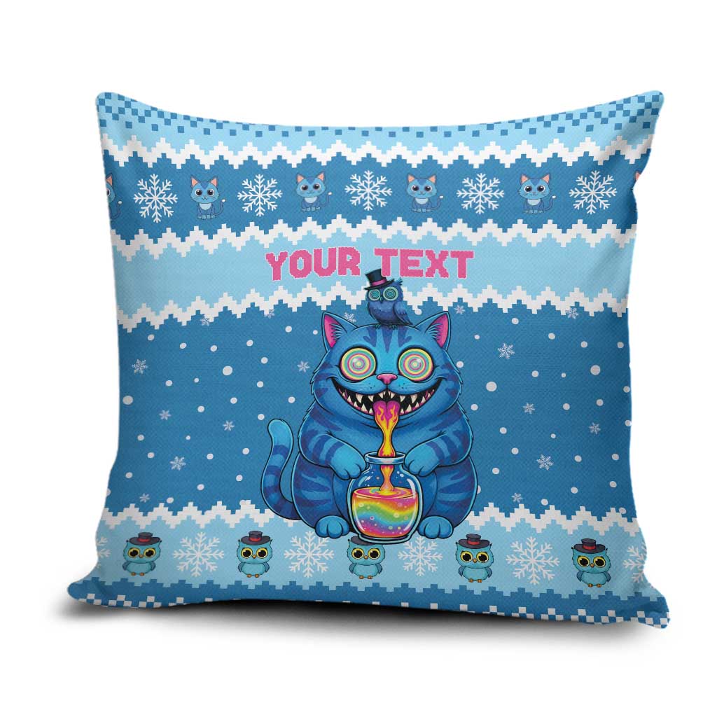 Personalized Trippy Catmas Pillow Cover Cute Blue Derpy Cat and Owl Companion - Wonder Print Shop