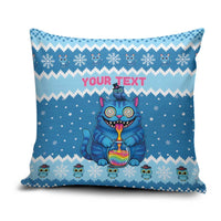 Personalized Trippy Catmas Pillow Cover Cute Blue Derpy Cat and Owl Companion - Wonder Print Shop
