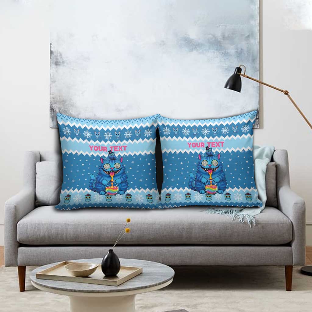 Personalized Trippy Catmas Pillow Cover Cute Blue Derpy Cat and Owl Companion - Wonder Print Shop