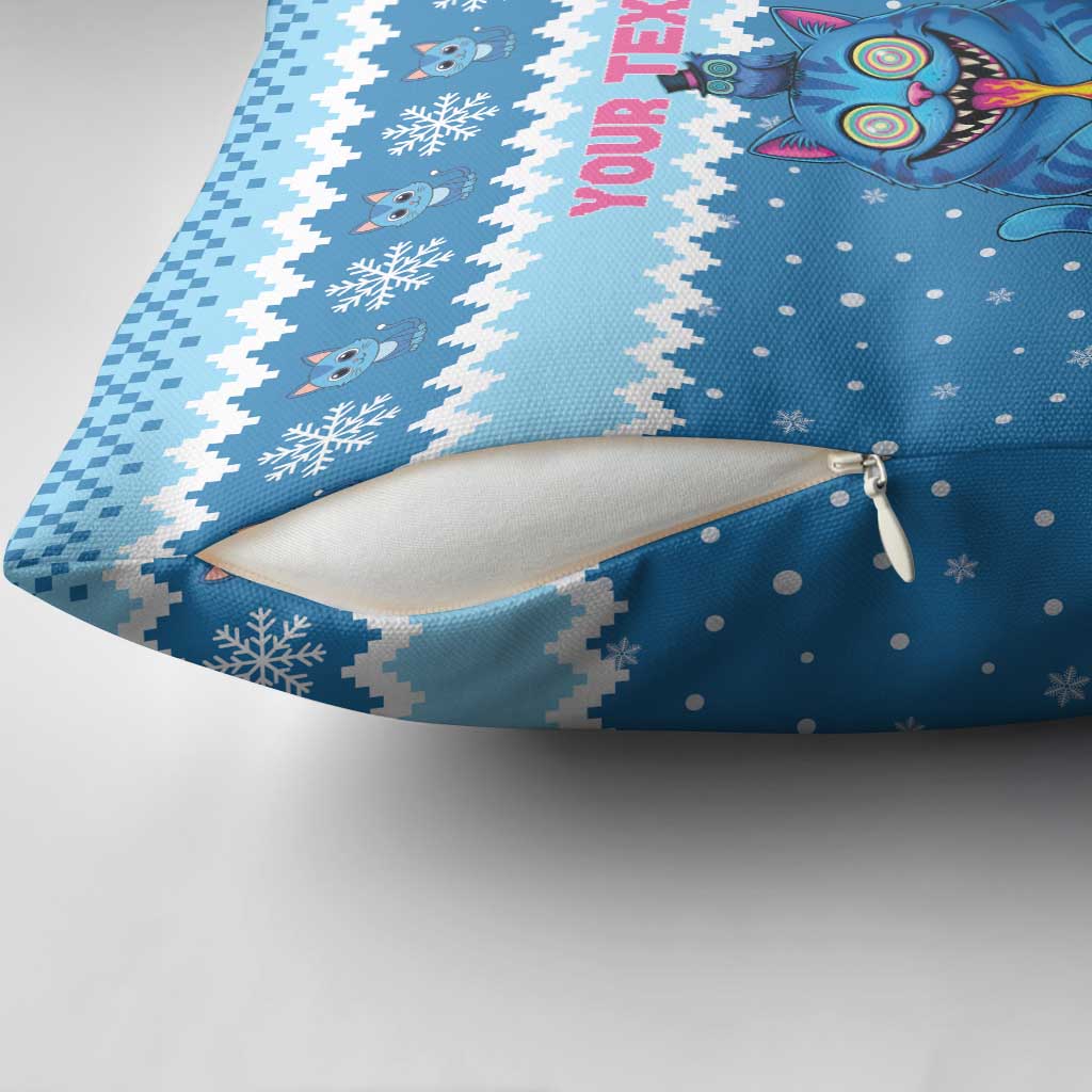 Personalized Trippy Catmas Pillow Cover Cute Blue Derpy Cat and Owl Companion - Wonder Print Shop