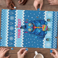 Personalized Trippy Catmas Puzzle Cute Blue Derpy Cat and Owl Companion - Wonder Print Shop