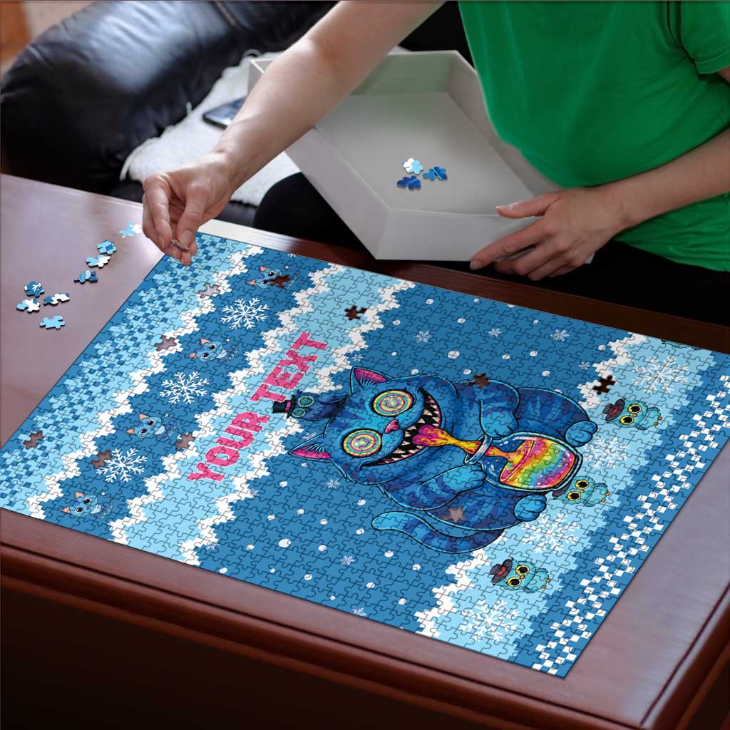 Personalized Trippy Catmas Puzzle Cute Blue Derpy Cat and Owl Companion - Wonder Print Shop