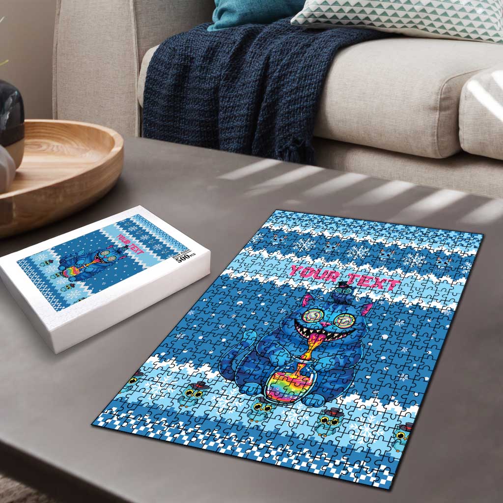 Personalized Trippy Catmas Puzzle Cute Blue Derpy Cat and Owl Companion - Wonder Print Shop