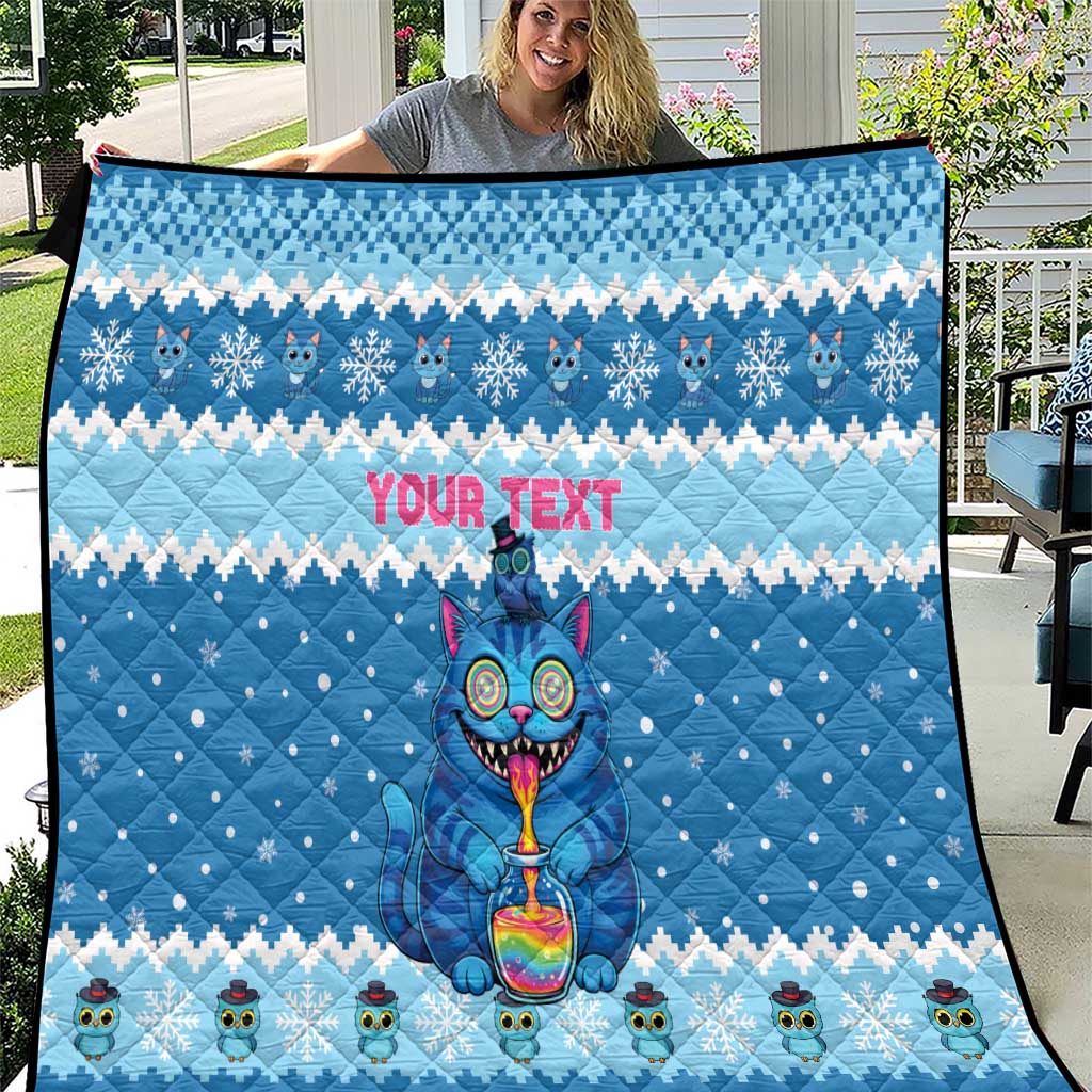 Personalized Trippy Catmas Quilt Cute Blue Derpy Cat and Owl Companion - Wonder Print Shop