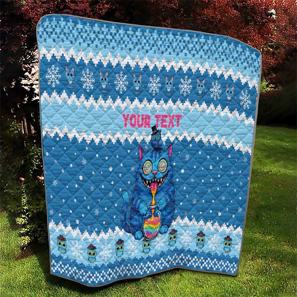Personalized Trippy Catmas Quilt Cute Blue Derpy Cat and Owl Companion - Wonder Print Shop