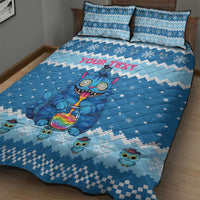 Personalized Trippy Catmas Quilt Bed Set Cute Blue Derpy Cat and Owl Companion - Wonder Print Shop