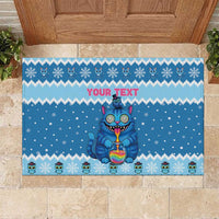Personalized Trippy Catmas Rubber Doormat Cute Blue Derpy Cat and Owl Companion - Wonder Print Shop