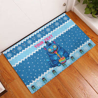 Personalized Trippy Catmas Rubber Doormat Cute Blue Derpy Cat and Owl Companion - Wonder Print Shop