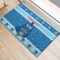 Personalized Trippy Catmas Rubber Doormat Cute Blue Derpy Cat and Owl Companion - Wonder Print Shop