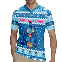 Personalized Trippy Catmas Rugby Jersey Cute Blue Derpy Cat and Owl Companion - Wonder Print Shop