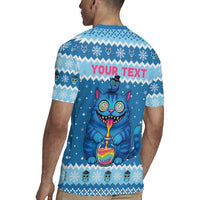 Personalized Trippy Catmas Rugby Jersey Cute Blue Derpy Cat and Owl Companion - Wonder Print Shop