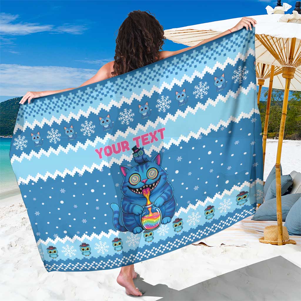 Personalized Trippy Catmas Sarong Cute Blue Derpy Cat and Owl Companion - Wonder Print Shop