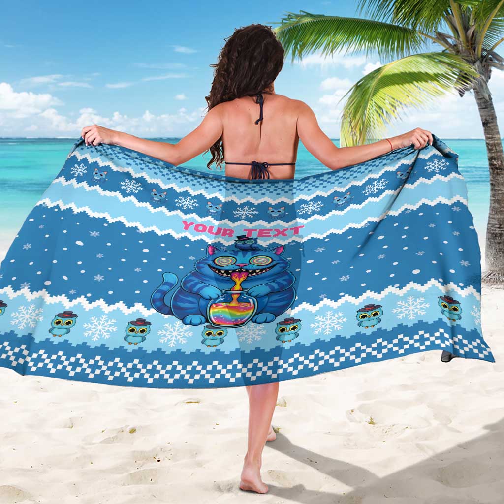 Personalized Trippy Catmas Sarong Cute Blue Derpy Cat and Owl Companion - Wonder Print Shop