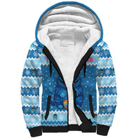 Personalized Trippy Catmas Sherpa Hoodie Cute Blue Derpy Cat and Owl Companion - Wonder Print Shop