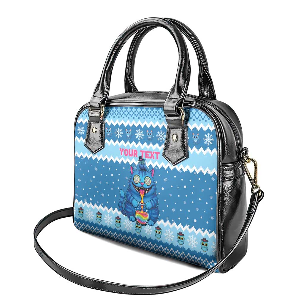 Personalized Trippy Catmas Shoulder Handbag Cute Blue Derpy Cat and Owl Companion - Wonder Print Shop