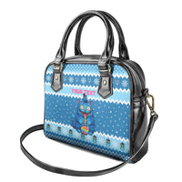 Personalized Trippy Catmas Shoulder Handbag Cute Blue Derpy Cat and Owl Companion - Wonder Print Shop