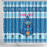 Personalized Trippy Catmas Shower Curtain Cute Blue Derpy Cat and Owl Companion - Wonder Print Shop
