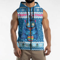 Personalized Trippy Catmas Sleeveless Zip Hoodie Cute Blue Derpy Cat and Owl Companion - Wonder Print Shop
