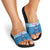 Personalized Trippy Catmas Slide Sandals Cute Blue Derpy Cat and Owl Companion - Wonder Print Shop