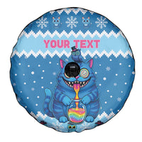 Personalized Trippy Catmas Spare Tire Cover Cute Blue Derpy Cat and Owl Companion - Wonder Print Shop