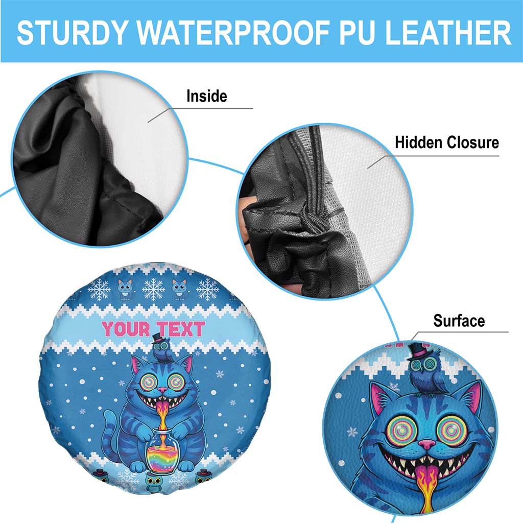 Personalized Trippy Catmas Spare Tire Cover Cute Blue Derpy Cat and Owl Companion - Wonder Print Shop