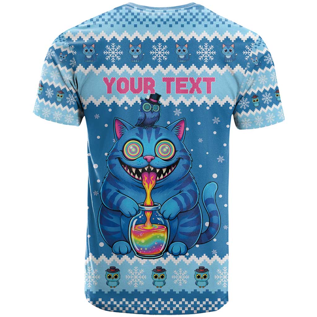 Personalized Trippy Catmas T Shirt Cute Blue Derpy Cat and Owl Companion - Wonder Print Shop
