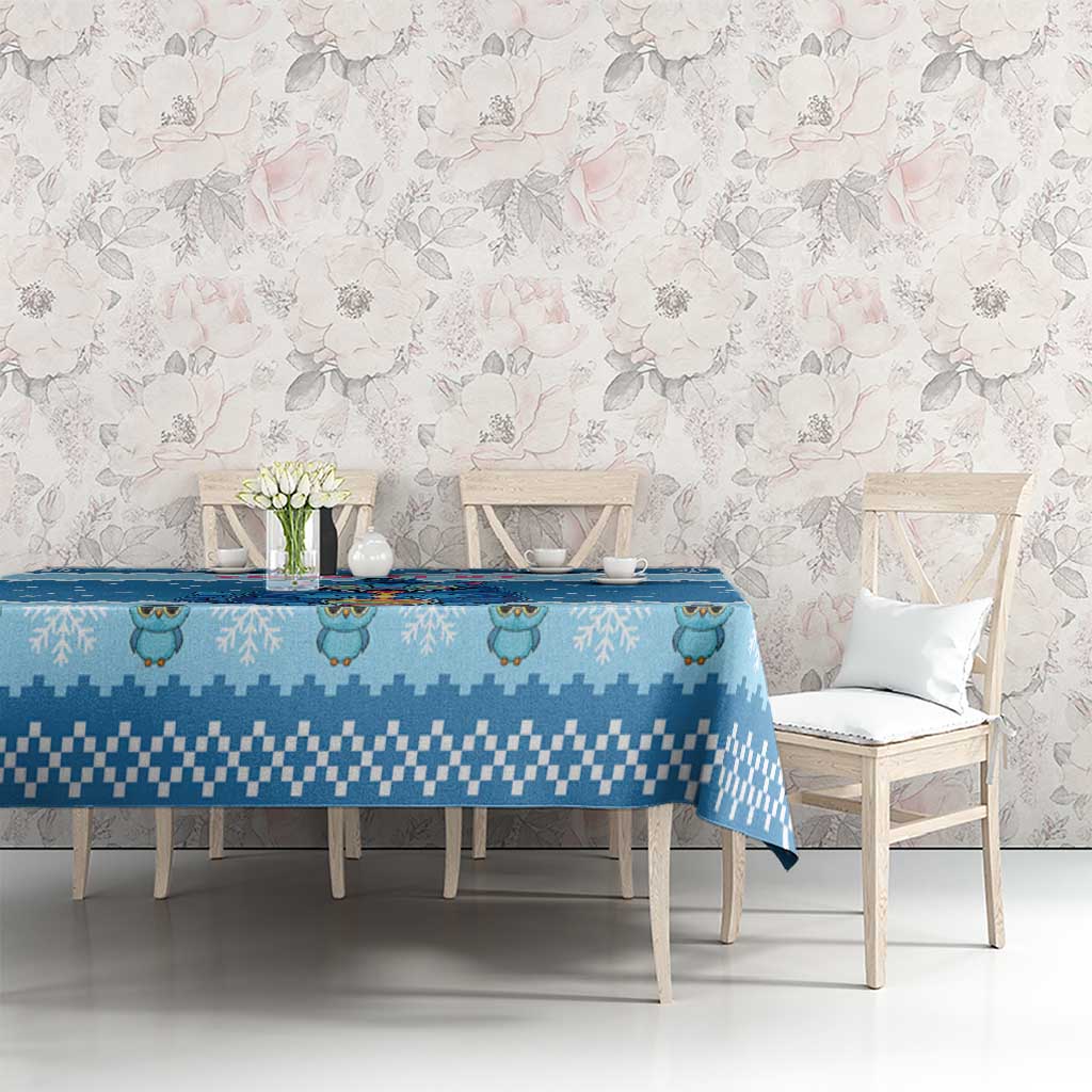Personalized Trippy Catmas Tablecloth Cute Blue Derpy Cat and Owl Companion - Wonder Print Shop