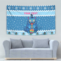 Personalized Trippy Catmas Tapestry Cute Blue Derpy Cat and Owl Companion - Wonder Print Shop