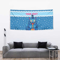Personalized Trippy Catmas Tapestry Cute Blue Derpy Cat and Owl Companion - Wonder Print Shop