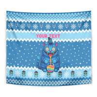 Personalized Trippy Catmas Tapestry Cute Blue Derpy Cat and Owl Companion - Wonder Print Shop