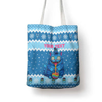 Personalized Trippy Catmas Tote Bag Cute Blue Derpy Cat and Owl Companion - Wonder Print Shop