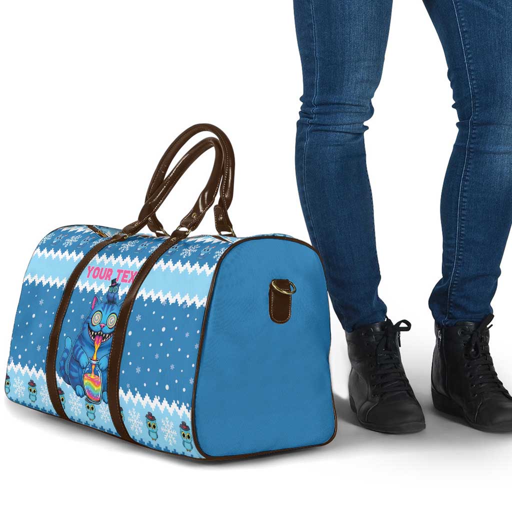 Personalized Trippy Catmas Travel Bag Cute Blue Derpy Cat and Owl Companion - Wonder Print Shop