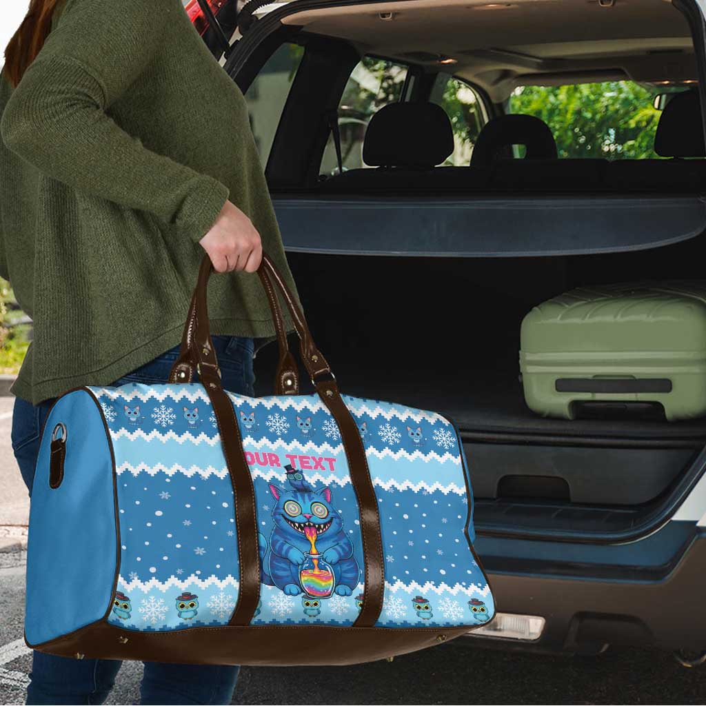 Personalized Trippy Catmas Travel Bag Cute Blue Derpy Cat and Owl Companion - Wonder Print Shop