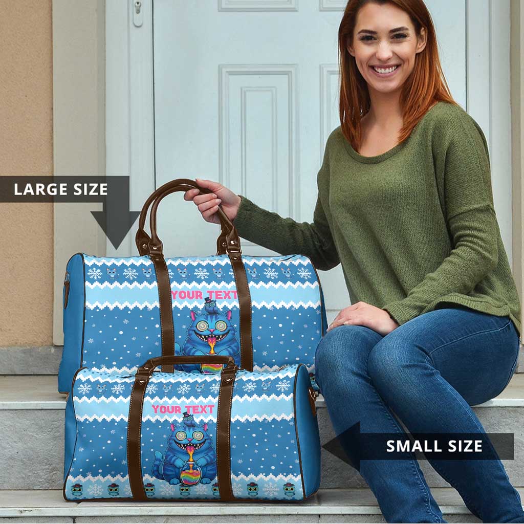 Personalized Trippy Catmas Travel Bag Cute Blue Derpy Cat and Owl Companion - Wonder Print Shop