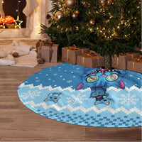 Personalized Trippy Catmas Tree Skirt Cute Blue Derpy Cat and Owl Companion - Wonder Print Shop