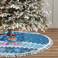 Personalized Trippy Catmas Tree Skirt Cute Blue Derpy Cat and Owl Companion - Wonder Print Shop