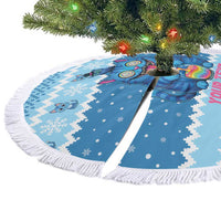 Personalized Trippy Catmas Tree Skirt Cute Blue Derpy Cat and Owl Companion - Wonder Print Shop